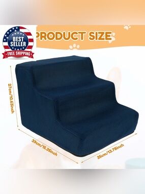 🐾Navy Blue Pet 3-Step Stairs with Non-Slip Cover